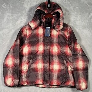 Polo Ralph Lauren Jacket Womens Large‎ Plaid Down Puffer Hooded Coat